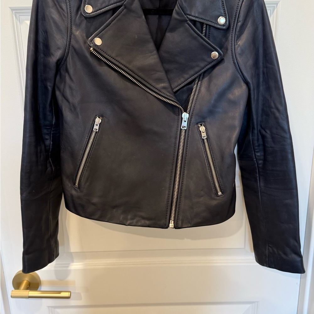 J. Crew Navy Leather Biker Jacket